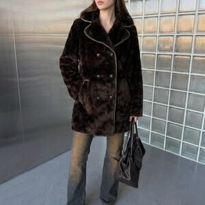 Vintage Faux Fur Coat Brown Plush Oversized 90s Grunge Indie Sleaze